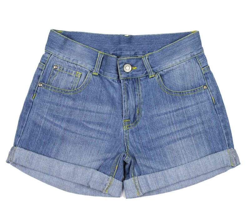 Bienzoe Summer Stretch Girls Shorts: Low Adjustable Waist Bermuda - Cowgirl Jean Denim - Kids School Dance Beach Casual Wear Denim Blue 12 - Image 1